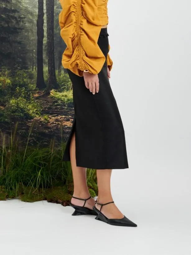 Sister Jane Bottoms Womenswear Ghospell Tabitha Button Up Midi Skirt Coal Black
