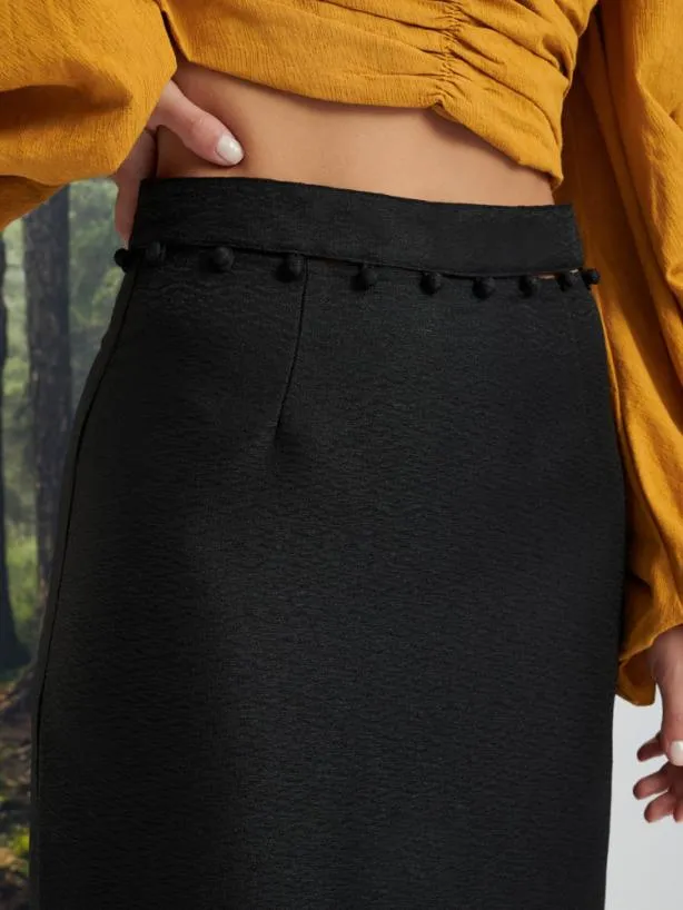 Sister Jane Bottoms Womenswear Ghospell Tabitha Button Up Midi Skirt Coal Black