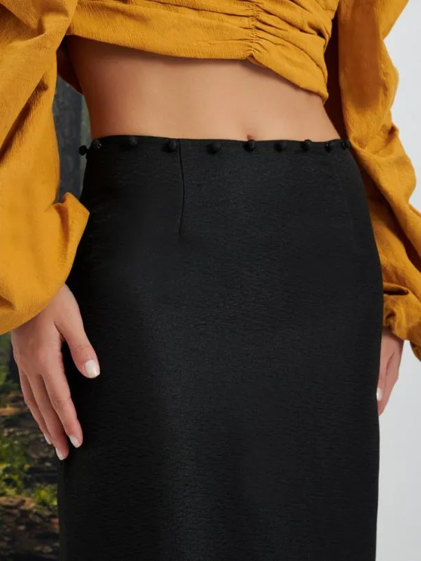 Sister Jane Bottoms Womenswear Ghospell Tabitha Button Up Midi Skirt Coal Black