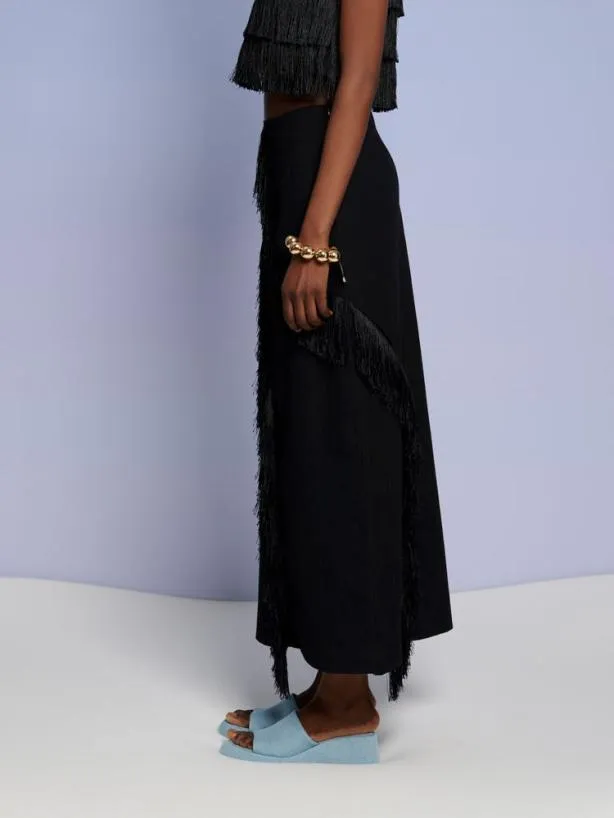 Sister Jane Bottoms Womenswear Ghospell Winnie Fringe Midi Skirt Coal Black