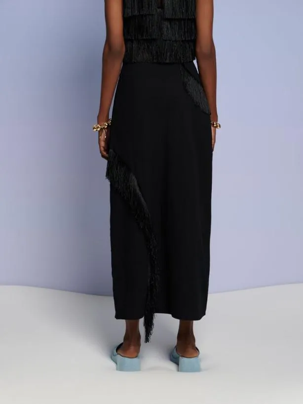 Sister Jane Bottoms Womenswear Ghospell Winnie Fringe Midi Skirt Coal Black