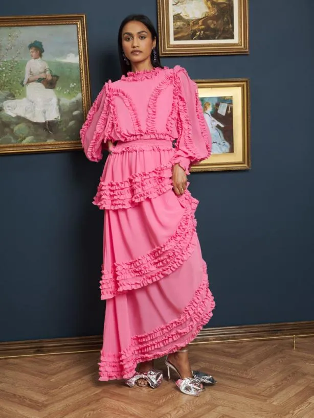 Sister Jane Dresses Womenswear Almond Blossom Ruffle Dress Hot Pink