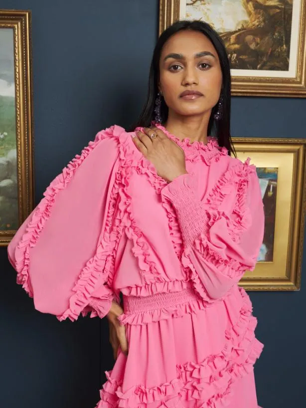 Sister Jane Dresses Womenswear Almond Blossom Ruffle Dress Hot Pink