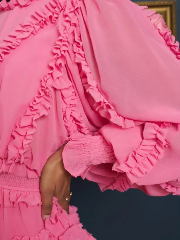 Sister Jane Dresses Womenswear Almond Blossom Ruffle Dress Hot Pink