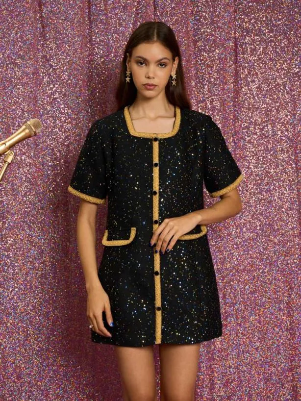 Sister Jane Dresses Womenswear Disco Boucle Mini Dress Deep Black