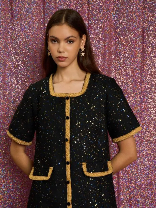Sister Jane Dresses Womenswear Disco Boucle Mini Dress Deep Black