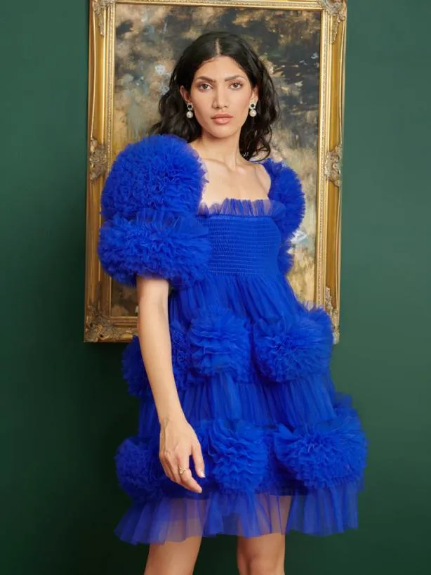 Sister Jane Dresses Womenswear DREAM Whitney Tulle Ruffle Mini Dress Royal Blue
