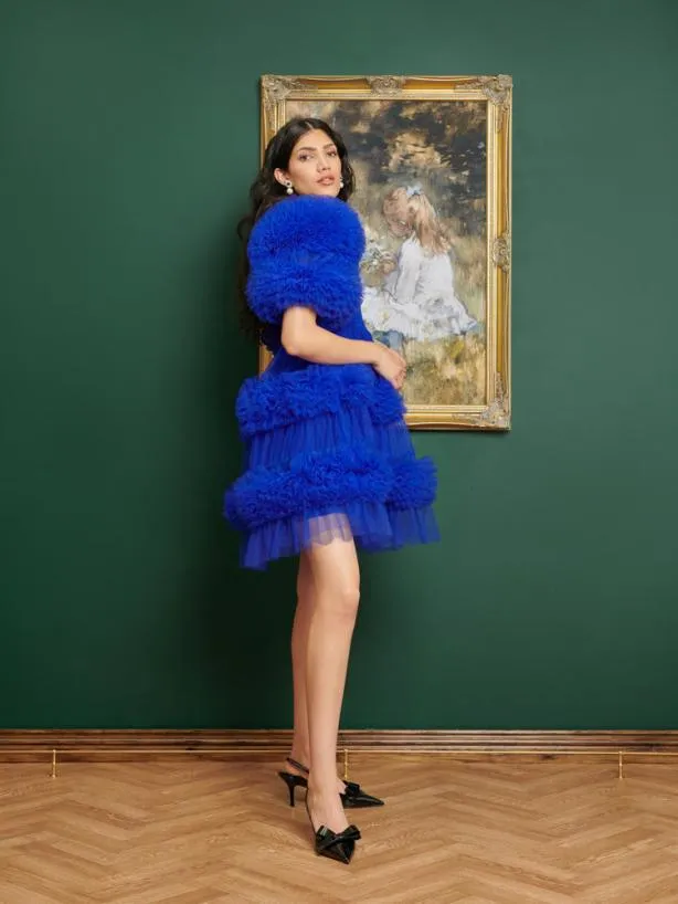Sister Jane Dresses Womenswear DREAM Whitney Tulle Ruffle Mini Dress Royal Blue