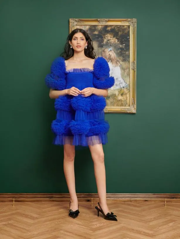 Sister Jane Dresses Womenswear DREAM Whitney Tulle Ruffle Mini Dress Royal Blue