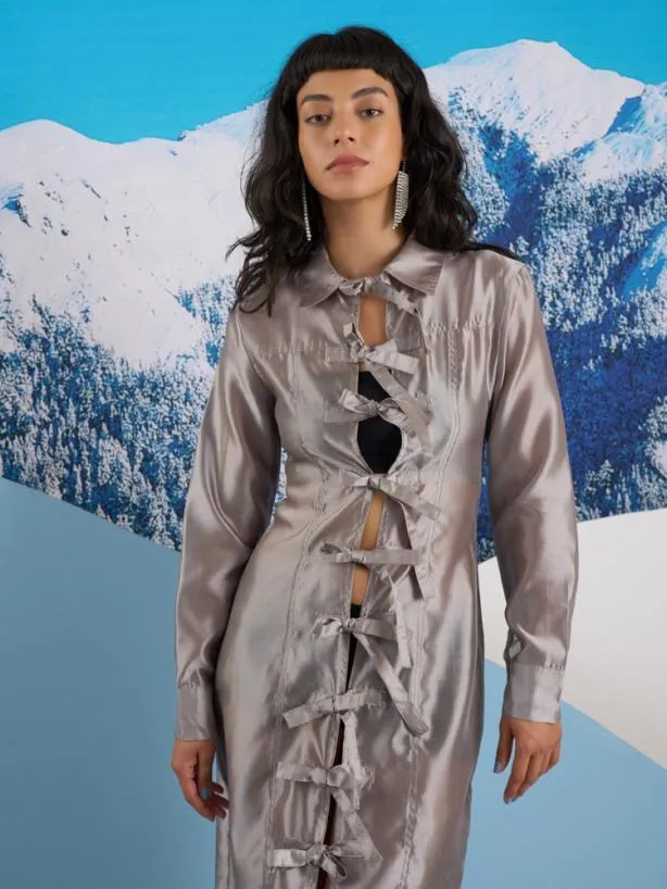 Sister Jane Dresses Womenswear Ghospell Madison Bow Midi Dress Silver Grey