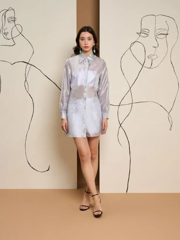 Sister Jane Dresses Womenswear Ghospell Regan Sheer Shirt Dress Silver