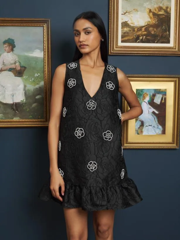 Sister Jane Dresses Womenswear Mural Rose Mini Dress Coal Black