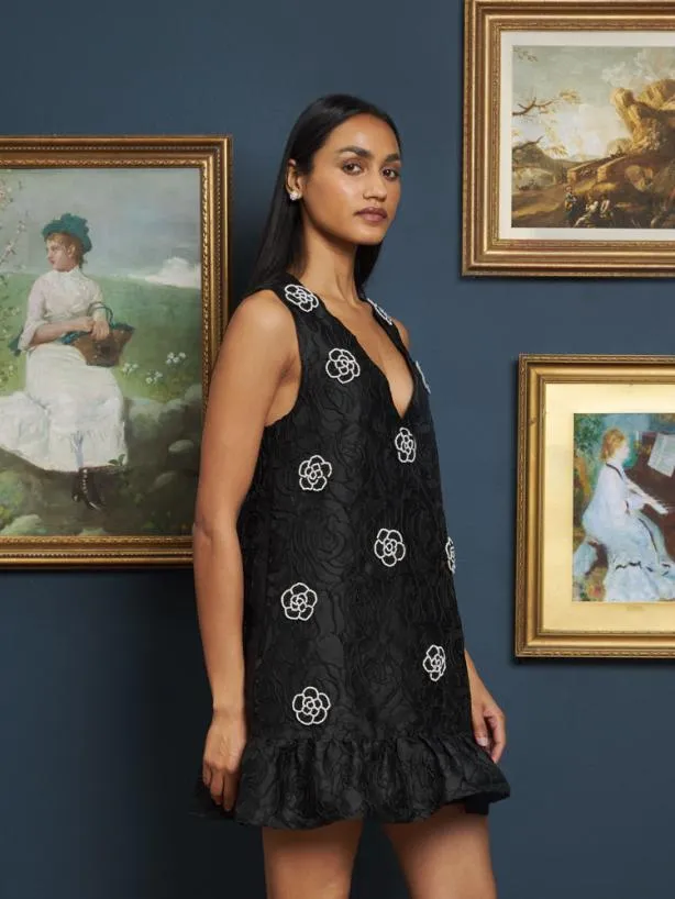 Sister Jane Dresses Womenswear Mural Rose Mini Dress Coal Black