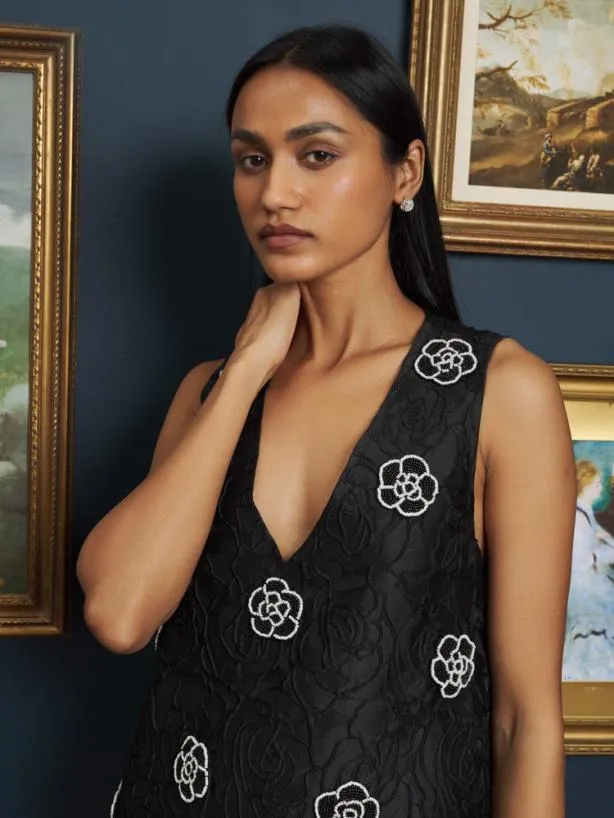 Sister Jane Dresses Womenswear Mural Rose Mini Dress Coal Black