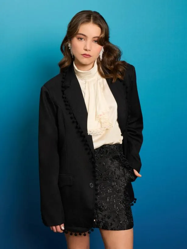 Sister Jane Jackets Womenswear Cory Pom Pom Blazer Black Ink