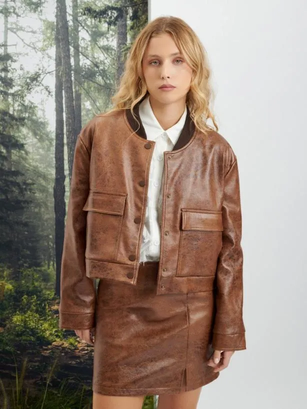 Sister Jane Jackets Womenswear Ghospell Alanis PU Jacket Tuscan Brown