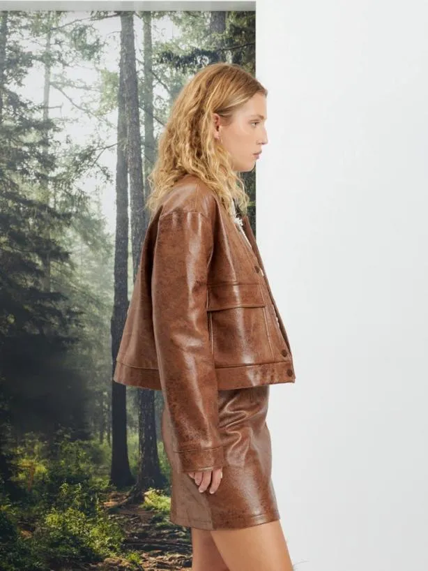 Sister Jane Jackets Womenswear Ghospell Alanis PU Jacket Tuscan Brown