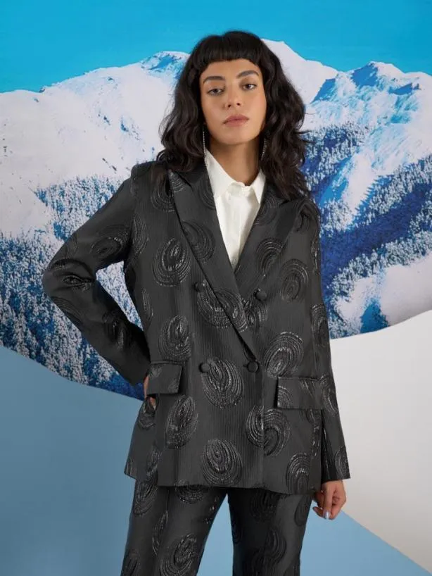 Sister Jane Jackets Womenswear Ghospell Domino Jacquard Blazer Ink Black