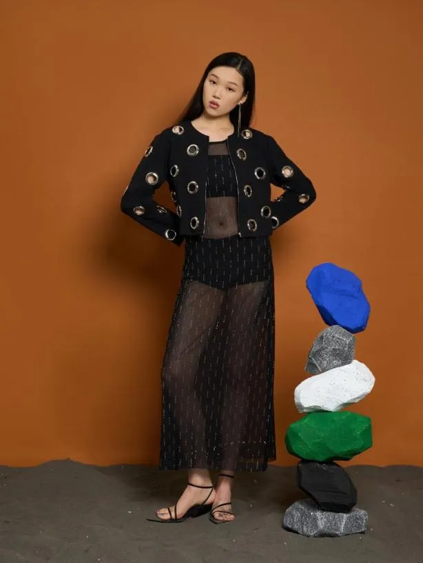 Sister Jane Jackets Womenswear Ghospell Moira Eyelet Jacket Black Ink
