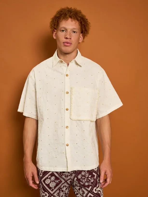 Sister Jane Shirts Menswear Cole Fray Boxy Shirt Pearled Cream