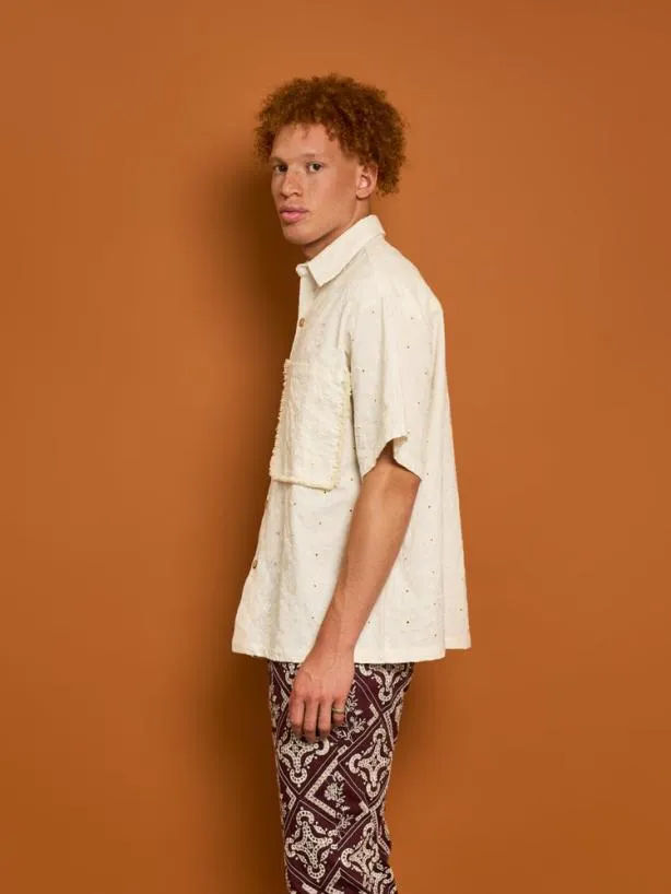 Sister Jane Shirts Menswear Cole Fray Boxy Shirt Pearled Cream