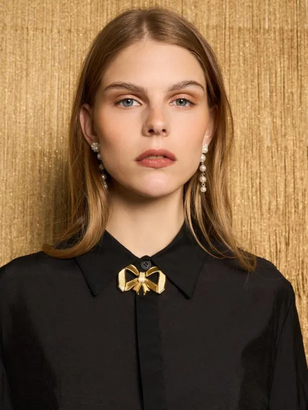 Sister Jane Tops Womenswear DREAM Agnetha Bow Shirt Ink Black