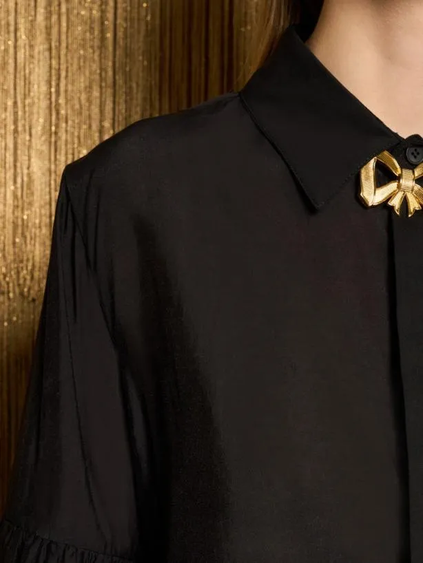 Sister Jane Tops Womenswear DREAM Agnetha Bow Shirt Ink Black