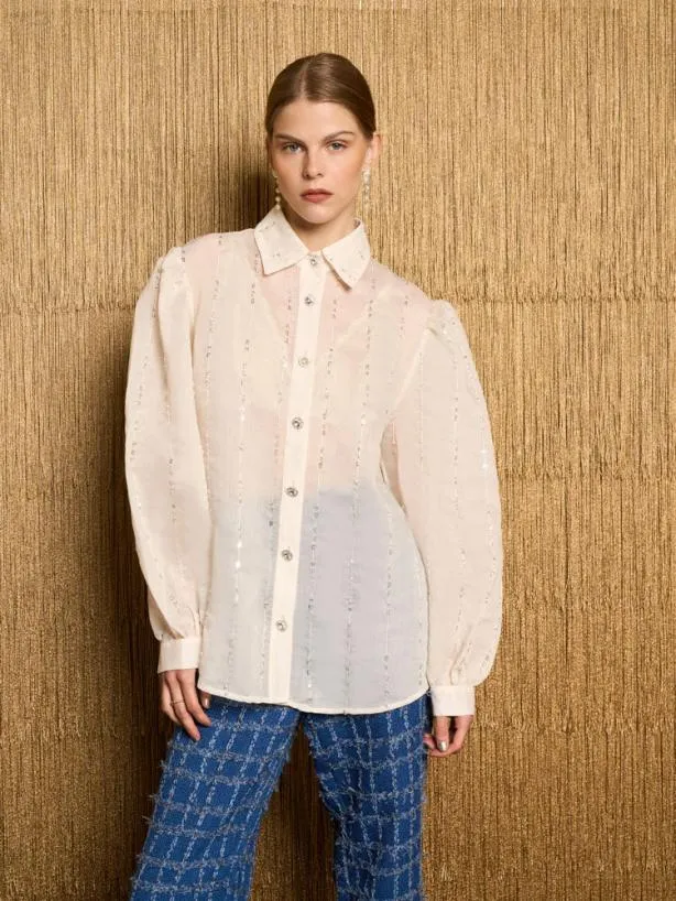 Sister Jane Tops Womenswear DREAM Lyrical Bead Oversized Shirt Ivory Cream