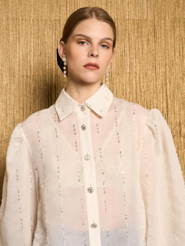 Sister Jane Tops Womenswear DREAM Lyrical Bead Oversized Shirt Ivory Cream