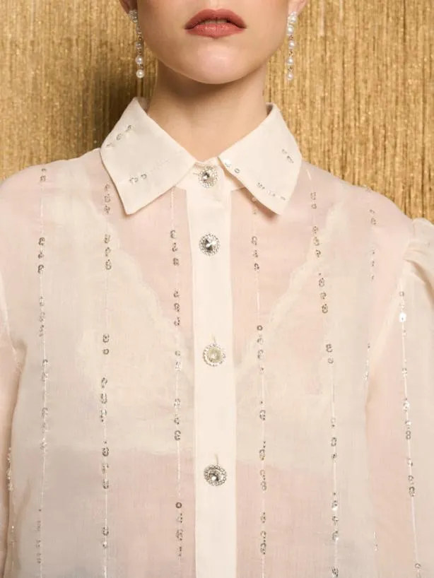 Sister Jane Tops Womenswear DREAM Lyrical Bead Oversized Shirt Ivory Cream