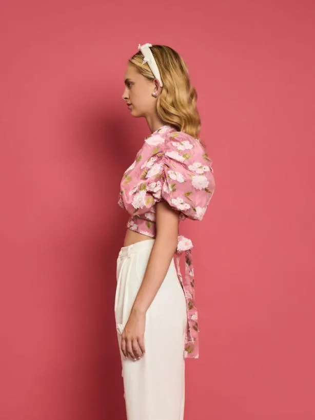 Sister Jane Tops Womenswear DREAM Pansy Jacquard Tie Top French Rose