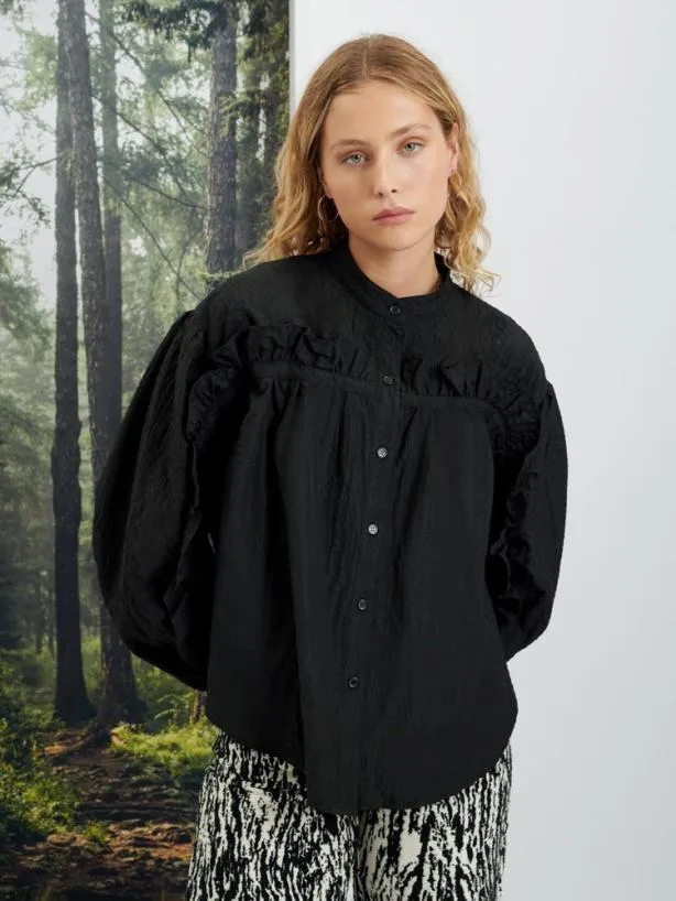 Sister Jane Tops Womenswear Ghospell Cassia Ruffle Shirt Coal Black