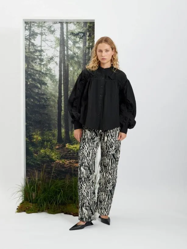Sister Jane Tops Womenswear Ghospell Cassia Ruffle Shirt Coal Black