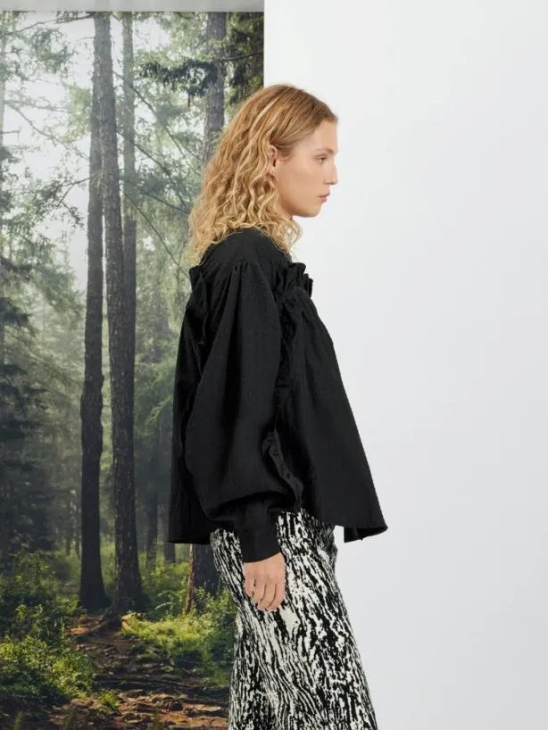 Sister Jane Tops Womenswear Ghospell Cassia Ruffle Shirt Coal Black