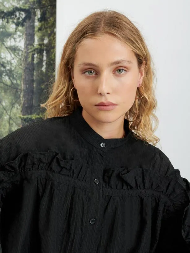 Sister Jane Tops Womenswear Ghospell Cassia Ruffle Shirt Coal Black