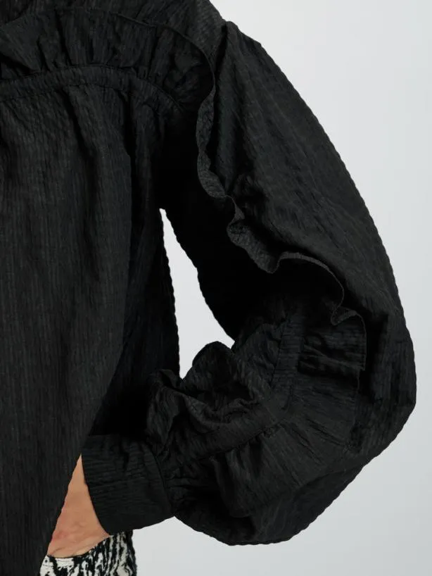 Sister Jane Tops Womenswear Ghospell Cassia Ruffle Shirt Coal Black