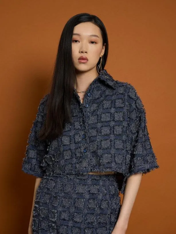 Sister Jane Tops Womenswear Ghospell Esther Fray Boxy Shirt Aegean Blue