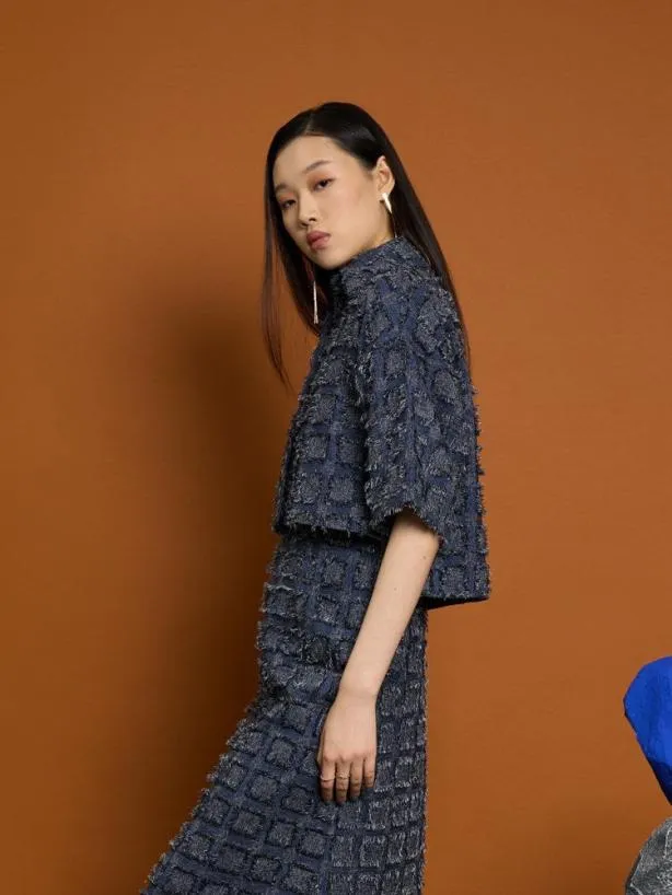 Sister Jane Tops Womenswear Ghospell Esther Fray Boxy Shirt Aegean Blue