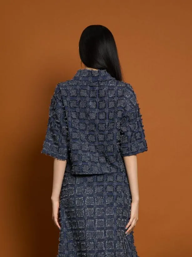Sister Jane Tops Womenswear Ghospell Esther Fray Boxy Shirt Aegean Blue