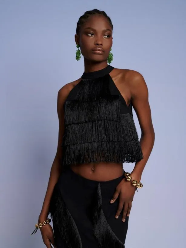 Sister Jane Tops Womenswear Ghospell Winnie Fringe Top Coal Black