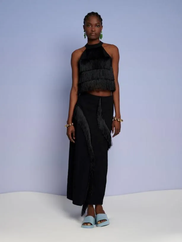 Sister Jane Tops Womenswear Ghospell Winnie Fringe Top Coal Black
