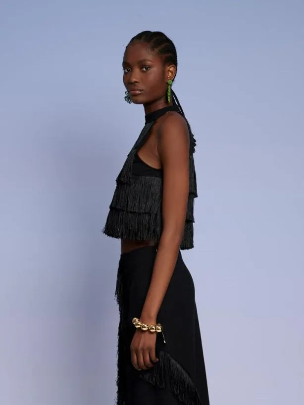 Sister Jane Tops Womenswear Ghospell Winnie Fringe Top Coal Black