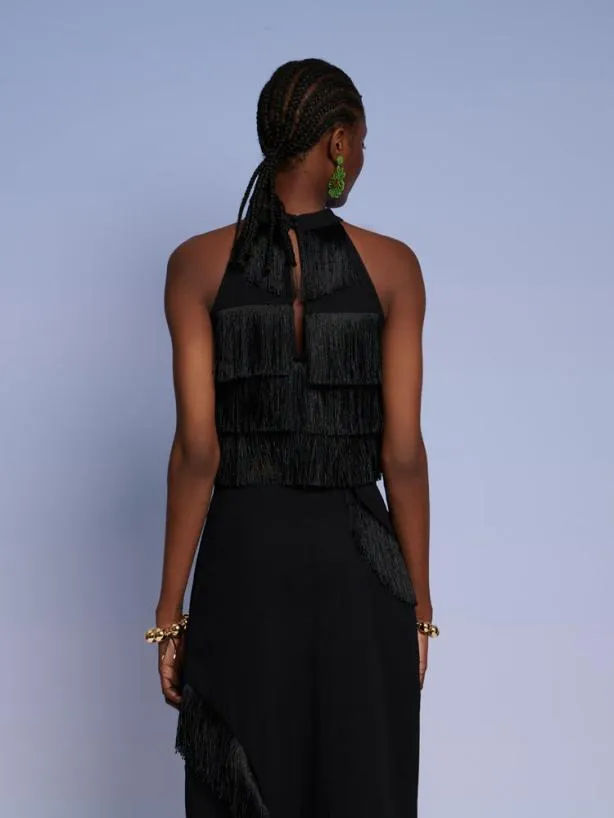 Sister Jane Tops Womenswear Ghospell Winnie Fringe Top Coal Black