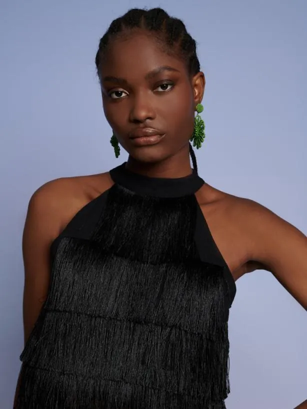 Sister Jane Tops Womenswear Ghospell Winnie Fringe Top Coal Black