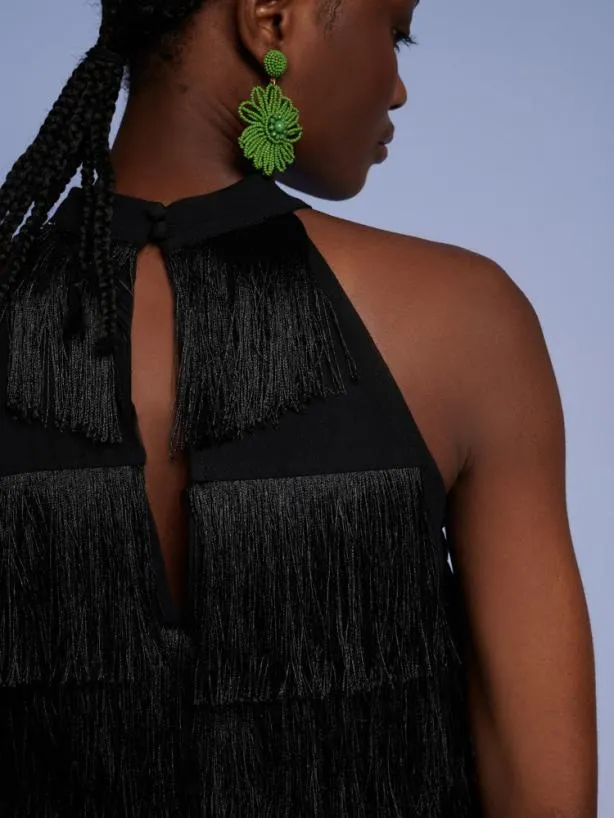 Sister Jane Tops Womenswear Ghospell Winnie Fringe Top Coal Black
