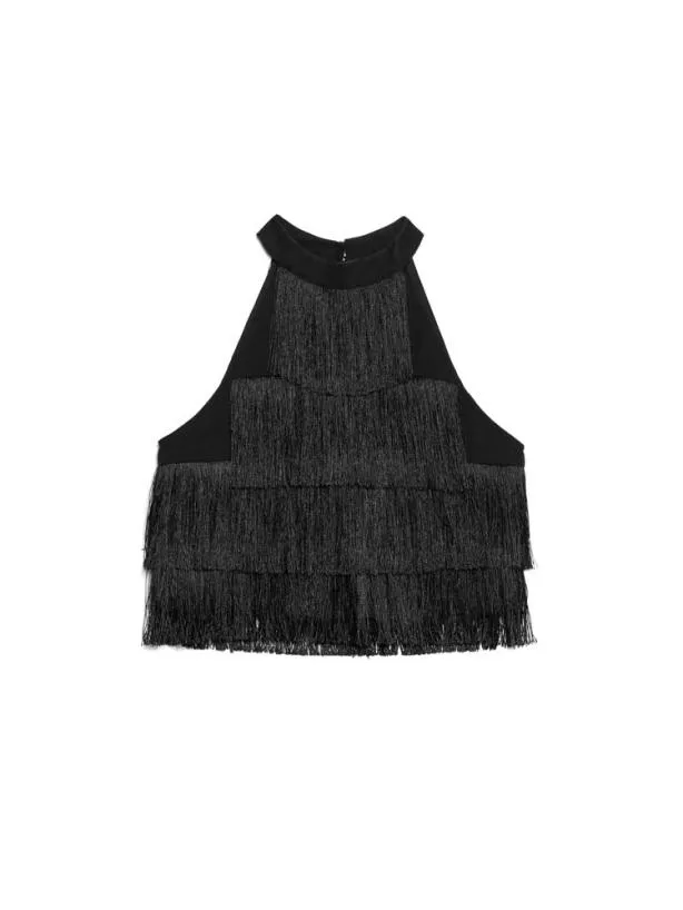Sister Jane Tops Womenswear Ghospell Winnie Fringe Top Coal Black