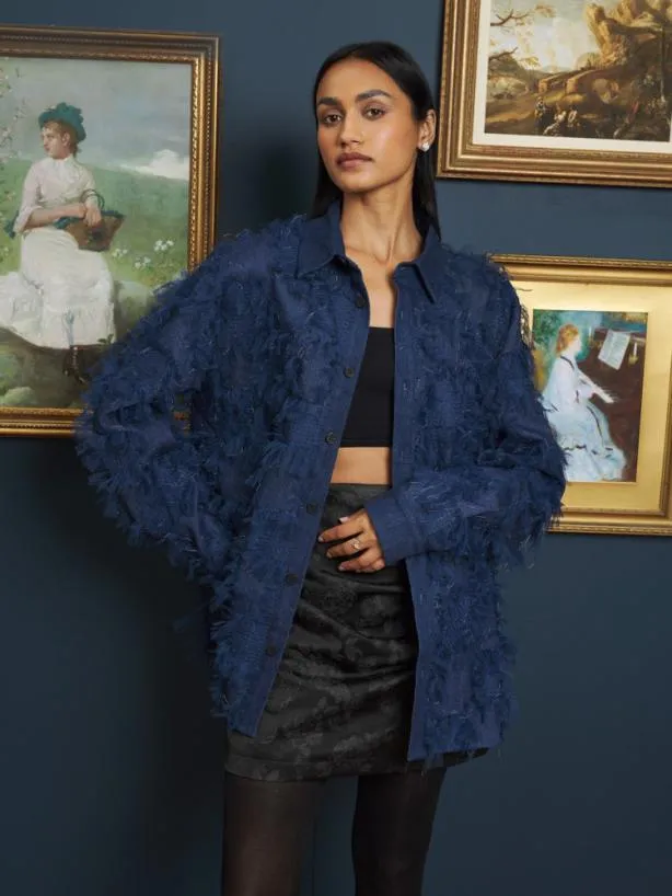 Sister Jane Tops Womenswear Grayson Tulle Denim Over Shirt Indigo Blue