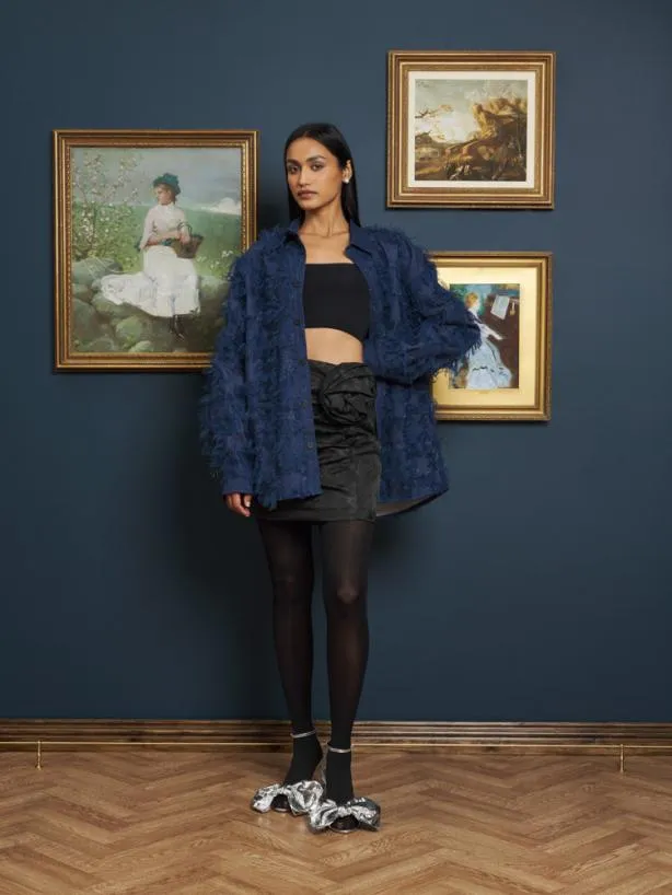 Sister Jane Tops Womenswear Grayson Tulle Denim Over Shirt Indigo Blue