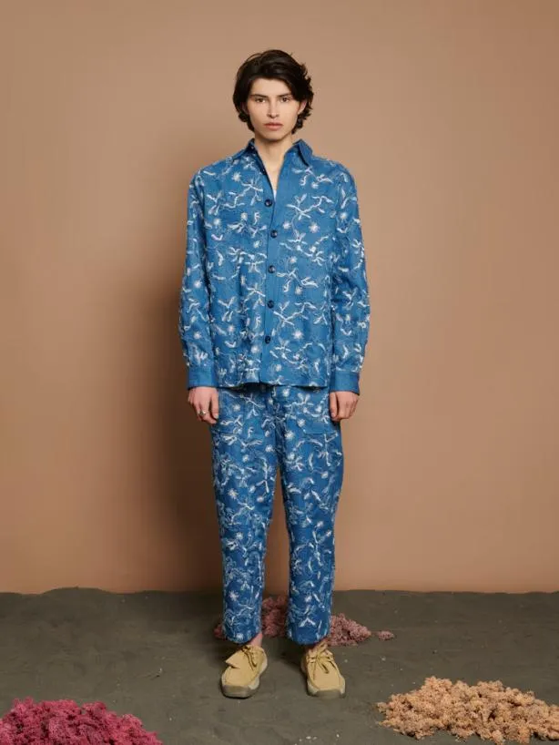 Sister Jane Tops Womenswear Honeycomb Denim Over Shirt Indigo Blue