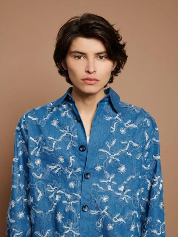 Sister Jane Tops Womenswear Honeycomb Denim Over Shirt Indigo Blue